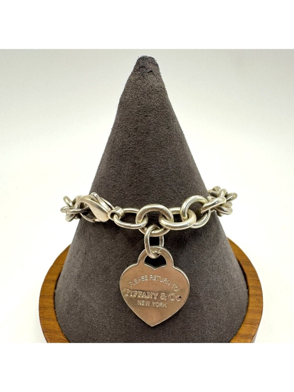 Tiffany & Co Sterling Silver Heart Tag Round Link Chain Bracelet 7.5" Length